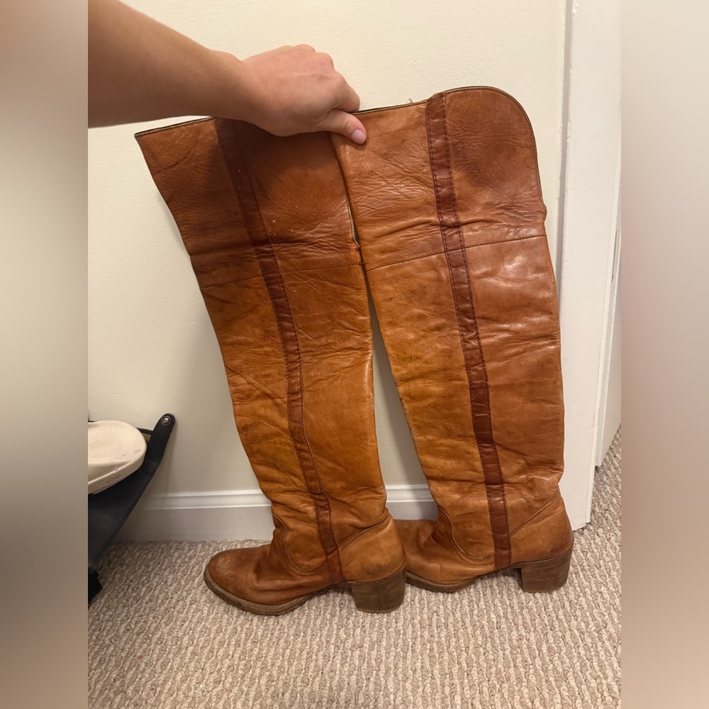 Vintage Brown Leather over the knee-High Boots